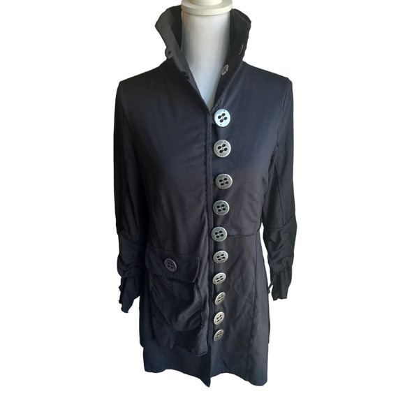 Neon Buddha Black Coat/Dress with Button Detail - Picture 7 of 12